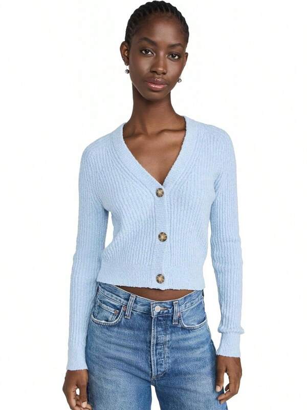 Madewell Women's V Neck Shrunken Cotton Boucle Cardigan