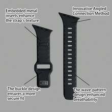 Premium Rubber Watch Band With Unique Slanted Connector For Apple Watch 38/40/41/42/44/45/46/49mm, Asymmetric Diagonal Sport Strap For Men Women - Black - View 2