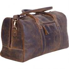 KomalC - Bolsa de Viaje de Piel para Hombres y Mujeres, de Grano Completo, para Fin de Semana, Deportes y Gimnasio - Marrón, Búfalo Envejecido Bronceado - Búfalo envejecido bronceado - Ver 1