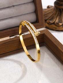 Super Shiny Luxury Four-Leaf Clover Zirconia Inlaid Stainless Steel Women's Bracelet, Suitable For Multiple Occasions And Versatile Styling - Golden 88 - View 26