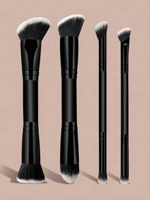 4pcs Dual-Ended Multi-Function Makeup Brushes, Foundation Brush, Blush Brush, Powder Brush, Contour Brush, Eyeshadow Brush, Makeup Tools Designed For Women, Portable - Black - View 1