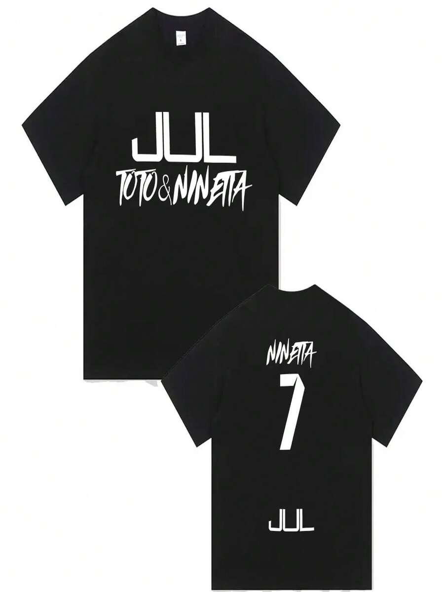Camiseta estampada del rapero Jul | Camiseta Casual de Manga Corta con Cuello Redondo, Adecuada para Todas las Temporadas, Estilo Unisex - Negro - Ver 1