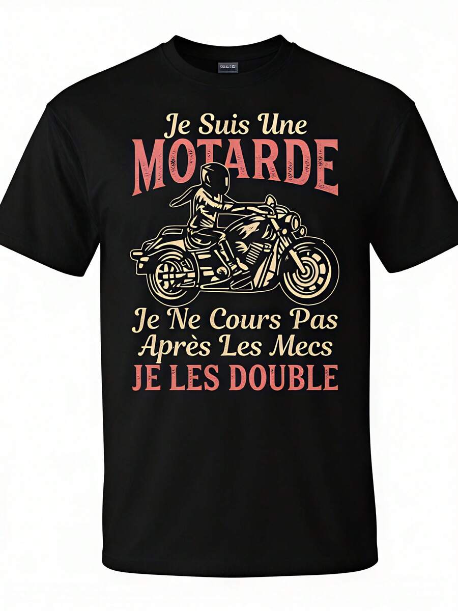Maglietta da motocross da uomo con stampa sul retro - Adatta per motociclisti, maglietta a maniche corte traspirante con collo rotondo, abbigliamento casual da motocicletta, regalo per appassionati di motociclette, lavabile in lavatrice. - nero - Visualizzare 1