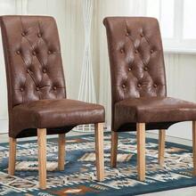 Mcc Direct Set Of 2 Linen Fabric Dining Chairs Roll Top Scroll High Back For Home & Commercial Restaurants - Brown - View 1