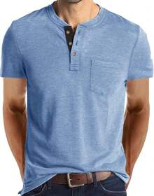 YOUTHGO Camiseta Henley Casual para Hombre Playera de Solapa Frontal de Manga Corta con Botones - vino tinto (manga largo) - Ver 8
