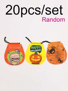50pcs/Set Halloween Drawstring Bags With Pumpkin And Candy Designs, Party Storage And Decoration Bags, Featuring Pumpkin, Spider, Bat, And Witch Patterns. Halloween Decorations For Parties To Add To The Festive Atmosphere. - A - View 9