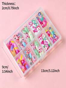10 Grids 120Pcs Short Square Kids Nail Salon Fake Nails For Girls Cute Butterfly Flower False Nail Kawaii Cartoon Full Cover Manicure Nail Tips Chlidren Christmas Birthday Gift - Multicolor - View 11