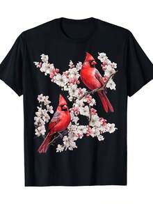 Camisetas unisex, talla S&'sNegroRojoCardenalPájarosInviernoEscenaNavidadCamiseta-TranspirableCortoMangaTeeconVibranteRetroCerezaFloración&CardenalImprimir,Para todas las estacionesInformalD - Negro - Ver 1