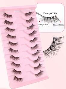 10 Pairs Half-Eye Dense Curly Soft Black Stem Natural Fluffy Faux Mink Eyelashes, Eye-Tail Lengthening, Lightweight Comfortable One-Piece False Eyelashes For Beginners - View 6
