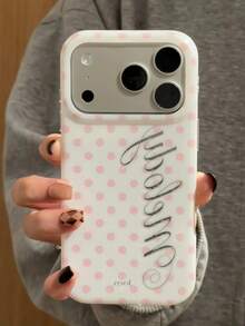 Cute Pink Polka Dot Shockproof Phone Case Compatible With IPhone 18 Pro Max 17 Pro Max 17 Pro 16 Pro 16 Pro Max 15 Pro Max 15 Pro 14 Pro Max 14 Pro 13 Pro Max 13 Pro 14 15 16 Plus 13 Y2K Vintage Letter Print Protective Cover For Girl Gift - White - View 6