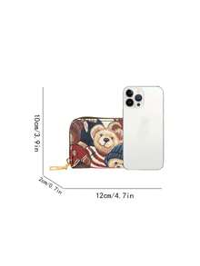 Women's Cartoon Accordion Zipper Card Holder With Bear Embroidery, Multi-Slot Coin & Card Wallet - Black - View 6
