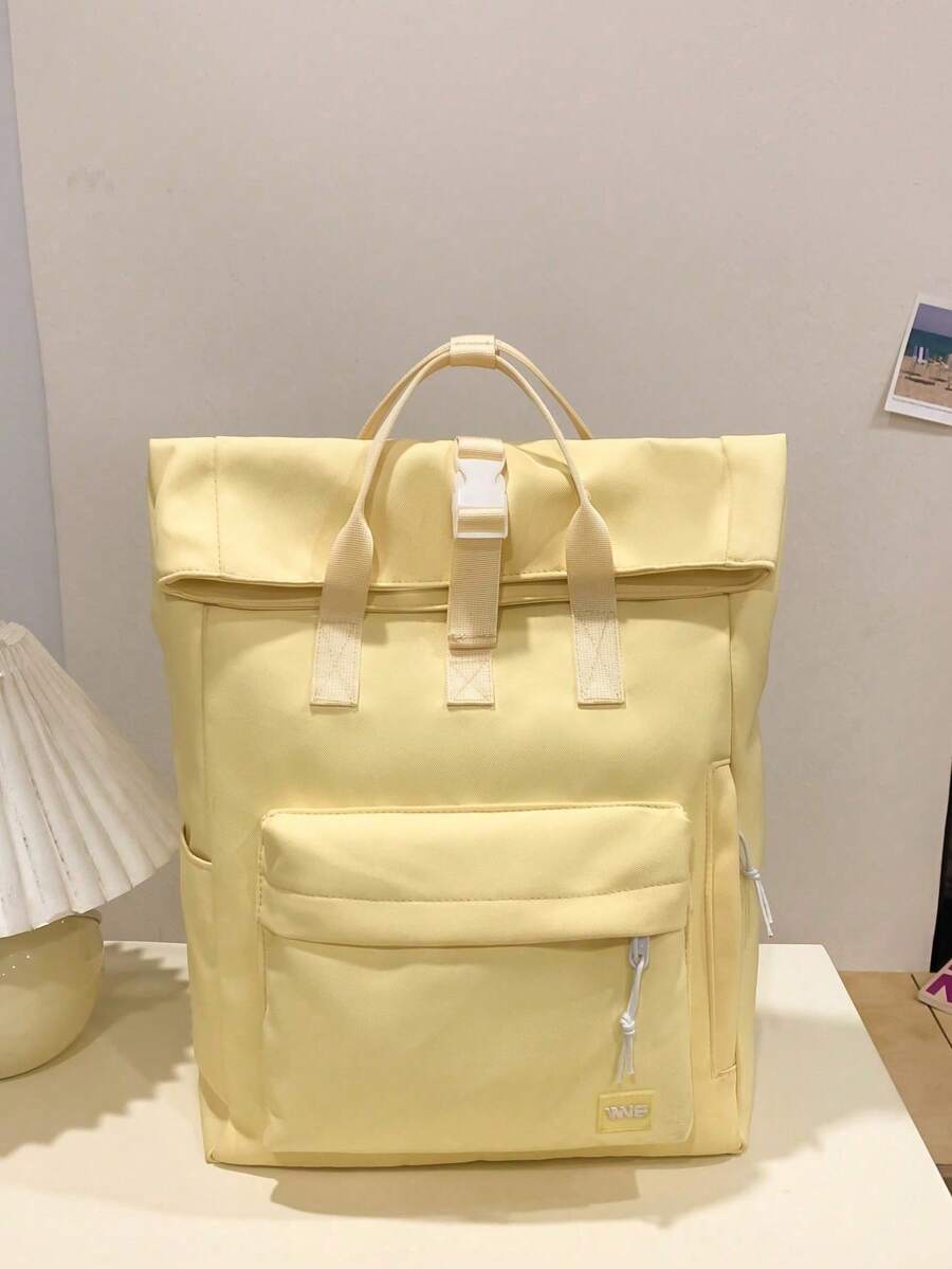 Women's Functional Single-Color Backpack, Suitable For Work And Travel, Minimalist Everyday Functional Backpack For Women, Minimalist Black Sports Backpack For - Yellow - View 1