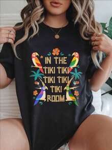 Women's Casual Short Sleeve T-Shirt - Summer Crew Neck T-Shirt, Tiki Style, Cotton Basic T-Shirts, Blouses, Y2K Gym Fitness Casual - 黑色 - 查看 1