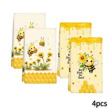 2/4/6pcs Set, Dish Towel, Little Bee Kitchen Towel And Dishcloth - Cute Farmhouse Style Decor, Adorable Bee Theme Hand Towel Suitable For Farmhouse Style Home, Modern Kitchen Decor Dishcloth, Machine Washable Bee Print, Home Gift For Mom, New Home Gift, Reusable Kitchen Cleaning Cloth For Home Kitchen Decor - Multicolor - View 13
