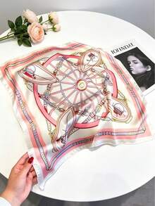 1pc Women's Luxury Chain Print Square Scarf, Versatile For Spring Daily Wear - Multicolor - View 2
