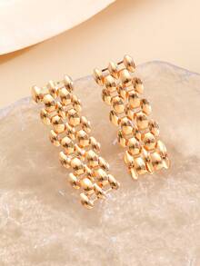 1 Set Elegant Minimalist Hollow Wide Necklace Bracelet Earrings Geometric Mesh Collarbone Chain High-End Versatile Women's Jewelry Set, Suitable For Daily Wear And Parties, Jewelry Accessories - D - View 10