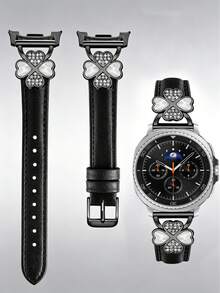 1件白色兼容 Galaxy Watch 8 40mm 44mm 男女款超細纖維錶帶，鑲嵌人造鋯石時尚金屬扣替換錶帶，超薄舒適防汗，適合 4.3 至 6.5 英吋手腕周長，優雅時尚，適用商務/約會/婚禮/派對/日常穿搭，送給她的可愛禮物，智慧手錶替換錶帶配件 - 黑色+黑 - 查看 2