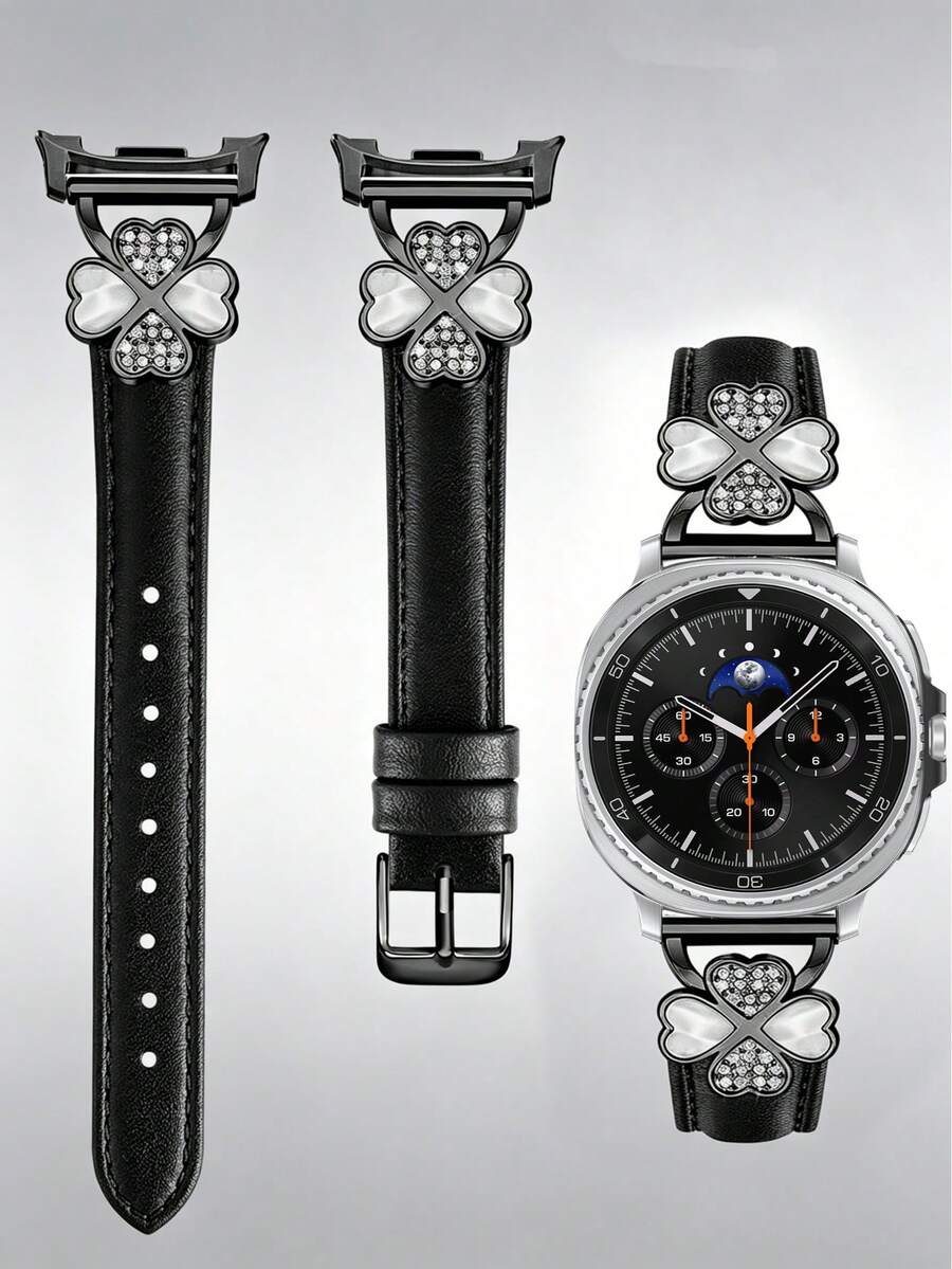 1件白色兼容 Galaxy Watch 8 40mm 44mm 男女款超細纖維錶帶，鑲嵌人造鋯石時尚金屬扣替換錶帶，超薄舒適防汗，適合 4.3 至 6.5 英吋手腕周長，優雅時尚，適用商務/約會/婚禮/派對/日常穿搭，送給她的可愛禮物，智慧手錶替換錶帶配件