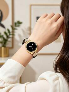 Galaxy Watch 8 錶帶 + 錶殼套組，1 條金色男女通用優雅金屬錶帶，鑲嵌立方鋯石 + 1 個立方鋯石錶殼（不含螢幕保護貼），適用 Galaxy Watch 8 40mm 與 44mm 錶殼，相容 Galaxy Watch 8 錶帶，可調節替換錶帶配件，適合男女運動手錶錶帶 - 黑色金+殼 - 查看 6
