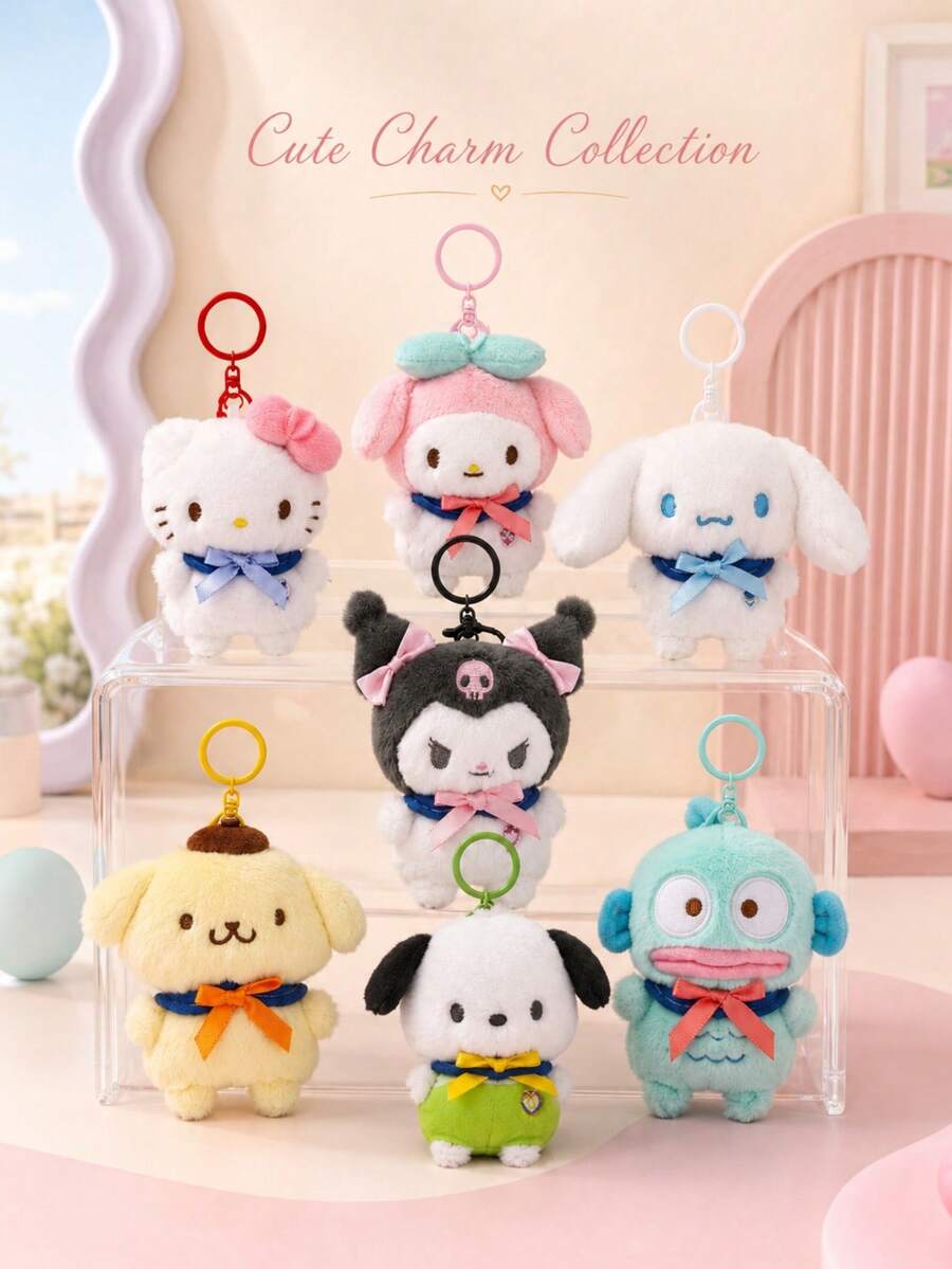 SANRIO 1個 8cm 毛絨包包吊飾,可愛 Hello Kitty/Cinnamoroll/My Melody/Kuromi 柔軟鑰匙圈,蓬鬆卡通吊飾,適合背包、帆布托特包、書包裝飾,可愛風格送給女孩與學生的禮物 - 彩色 - 查看 1