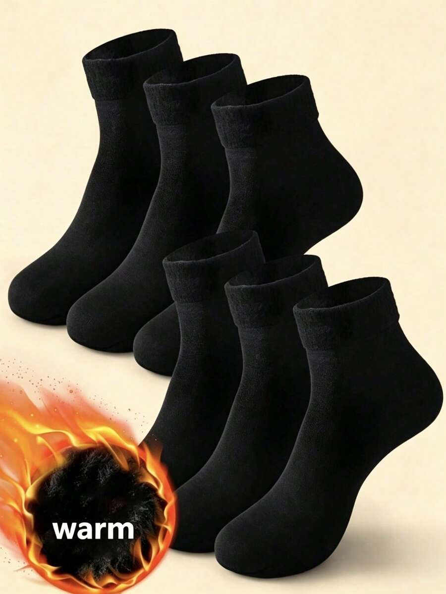12/10/8/6/5/3/2/1 Pair Velvet Lined Warm Thick Mid-Calf Socks, Thick Warm Socks, Winter Socks, Ankle Socks, Women's Comfortable Loungewear, Perfect For Autumn/Winter Wear - Black - View 1