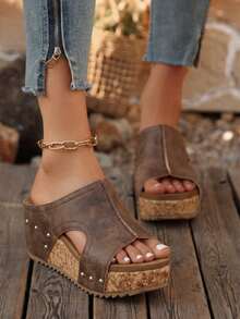 Popular Summer Outerwear, Daily Wear, Vacation Style, Street Fashion Heightening, Comfortable Slip-On, Versatile Casual Thick-Soled Women's Slippers - 高級棕 - 查看 4