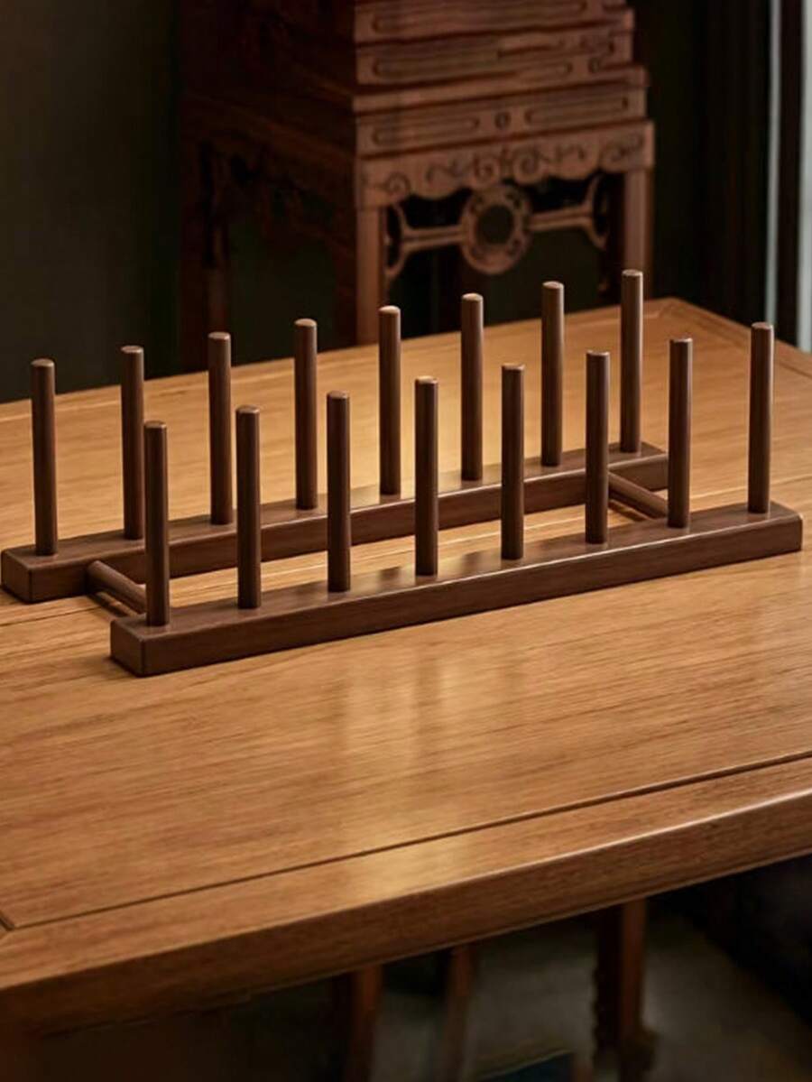 Multifunctional Dark Wood Plate Rack, Vertical Plate Storage Rack And Book Organizer, Countertop Storage Rack, Suitable For Plates, Bowls And Books, Space-Saving Display Rack, Suitable For Kitchen, Dining Area And Office