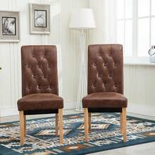 Mcc Direct Set Of 2 Linen Fabric Dining Chairs Roll Top Scroll High Back For Home & Commercial Restaurants - Brown - View 9