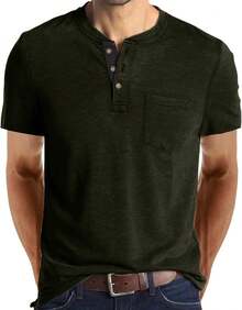 YOUTHGO Camiseta Henley Casual para Hombre Playera de Solapa Frontal de Manga Corta con Botones - Azul claro - Ver 18