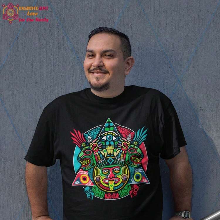 A1ztec C1Alendar MexiC1Una lámina artística S1Hirt Diseño maya para M1en - Negro - Añade 1