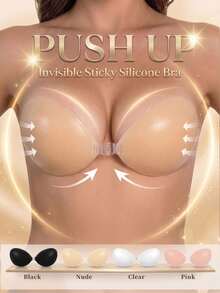 1pc Seamless Invisible Silicone Adhesive Push Up Bra,Strapless Backless Bra,Reusable Waterproof Nipple Cover,Suitable For Wedding,Dresses,Party Outfit - Multicolor - View 11