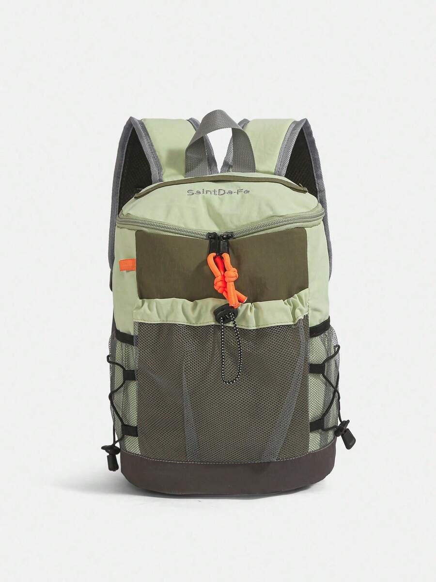 Functional Outdoor Backpack | Unisex Nylon Bag With Khaki Color Blocks, Mesh Pocket & Contrast Straps | Hiking/Sports/Outdoors - 米色 - 查看 1