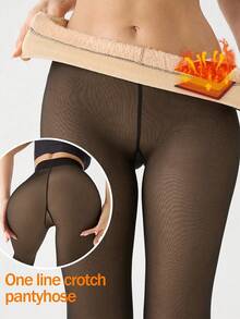 Women's Thermal Lined Tights, Warm Bottoms, Thickened Thermal Leggings, High Elasticity Base Layer Pants - Black - View 1