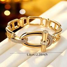 1pc Women's Fashion Bracelet, Geometric Chain Link Bangle With Zirconia Inlay, Niche Design, Versatile Commuter Elegant Jewelry Accessory - Bracelet - View 5