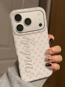 Cute Pink Polka Dot Shockproof Phone Case Compatible With IPhone 18 Pro Max 17 Pro Max 17 Pro 16 Pro 16 Pro Max 15 Pro Max 15 Pro 14 Pro Max 14 Pro 13 Pro Max 13 Pro 14 15 16 Plus 13 Y2K Vintage Letter Print Protective Cover For Girl Gift - White - View 8