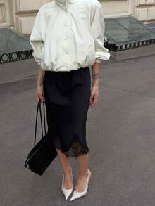 Women's White Flare Collar Short Jacket With Buttons And Pockets, Long Sleeve Woven Fabric, Suitable For Autumn Wear - Off White - View 10