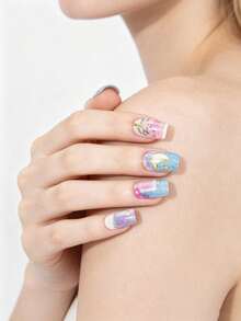 16pcs/1sheet Colorful Flower Gold Graduation Nail Stickers, Waterproof, Home DIY, Suitable For Back To School, Summer Beach, Vacation, Graduation Gift, Winter Nail Art, Full Coverage Self-Adhesive UV-Free Nail Stickers - Multicolor - View 5
