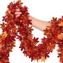 1/3pcs 78 Inch Glitter Tassel Autumn Maple Leaf Garland, Autumn Decoration, Christmas Indoor Decoration, Room Decoration, Indoor/Outdoor Fireplace Tree Ornament, Suitable For Thanksgiving, Halloween Party, Home Bedroom Decoration - Red - View 1