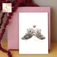 بطاقة واحدة بتصميم Otterly Adorable، بطاقة زفاف للأزواج، لعيد الحب والخطوبة والزفاف والذكرى السنوية، مع حجر كريم صناعي - مقاس واحد يناسب الجميع - مشاهدة 2