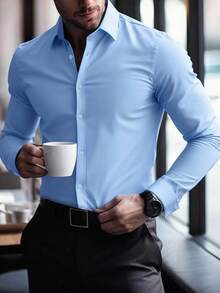 anfinity Mode Elegante camisa de vestir blanca de manga larga para uso formal o de oficina con cuello de camisa, camisas de negocios, camisa casual de negocios para hombres, otoño, ceremonia - Blanco - Ver 16