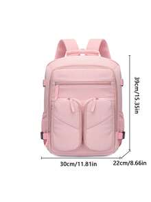Mochila casual de uso diario con bloques de color y múltiples bolsillos de nylon para mujer, adecuada para la escuela, viajes y trabajo (Mochila de vuelta a la escuela) - Rosa - Ver 9