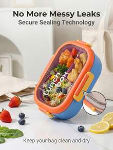1000ml Leak-Proof Divided Lunch Box With Handle, Reusable, Airtight Fresh-Keeping, Includes Utensil Set, Suitable For Office Workers, Camping, Hiking And Back To School Season, Microwave And Dishwasher - Multicolor - View 3