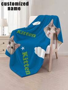 1pc Personalized Animal Theme Blanket, Cute Healing Cartoon Style, Low Saturation Royal Blue Background With Cloud And Other Simple Decorations, Soft And Fresh - Made Of Knitted Flannel Fabric With Digital Printing Technology, Comfortable For All Seasons, Soft And Warm Flannel, Versatile Use For Sofa, Bed, Travel, Camping, Office - Easy To Care For, Perfect For Napping, Camping And Travel - Multicolor - View 9