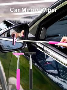 汽車後視鏡刮水器 可伸縮後視鏡雨刷 車窗玻璃刮水清潔器 可延伸長柄 便攜式車內外汽車配件 適用雨天與霧天 - 多色 - 查看 2