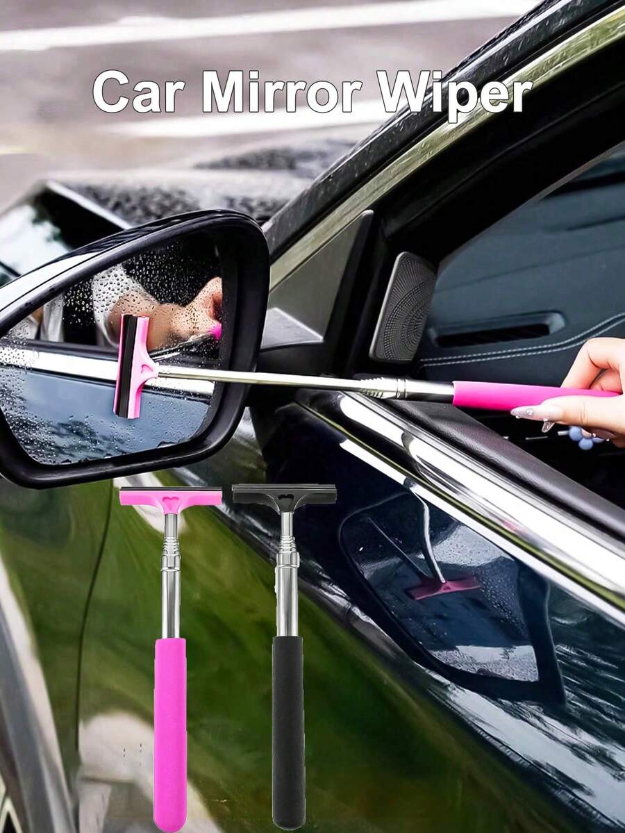汽車後視鏡刮水器 可伸縮後視鏡雨刷 車窗玻璃刮水清潔器 可延伸長柄 便攜式車內外汽車配件 適用雨天與霧天