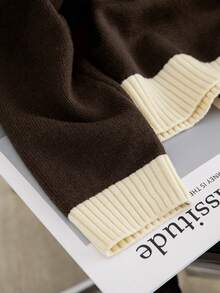 Sweater Rajut Kerah Kontras Warna Kopi, Lembut dan Elegan, Serbaguna untuk Beraktivitas Sehari-hari - Coklat - View 4