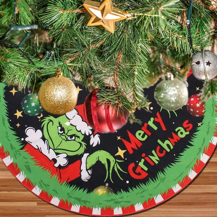The Grinch Green Monster "Merry Christmas" Tree Skirt - Soft And Fun Country Style Holiday Decor, Suitable For Christmas Parties - Multicolor - View 1