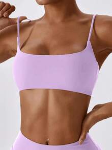 Sostén deportivo sin varillas para mujer, sólido, deportivo, transpirable y cómodo, ropa deportiva para damas para yoga y gimnasio - Azul polvoriento - Ver 8