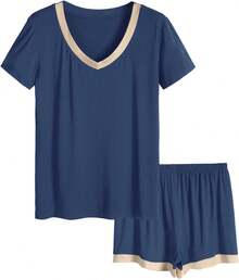 Latuza - Conjunto de Pijama de Manga Corta con Cuello en V para Mujer - Verde - Ver 17