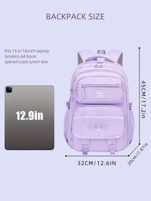 1pc Large Capacity Girls Backpack, Casual Fashion Backpack, 15.6 Inch Laptop Backpack, Girl's Shoulder Bag, School Backpack, With Luggage Strap, Outdoor Travel Bag, Suitable For Teenage Girls, School And Travel - Purple - View 3